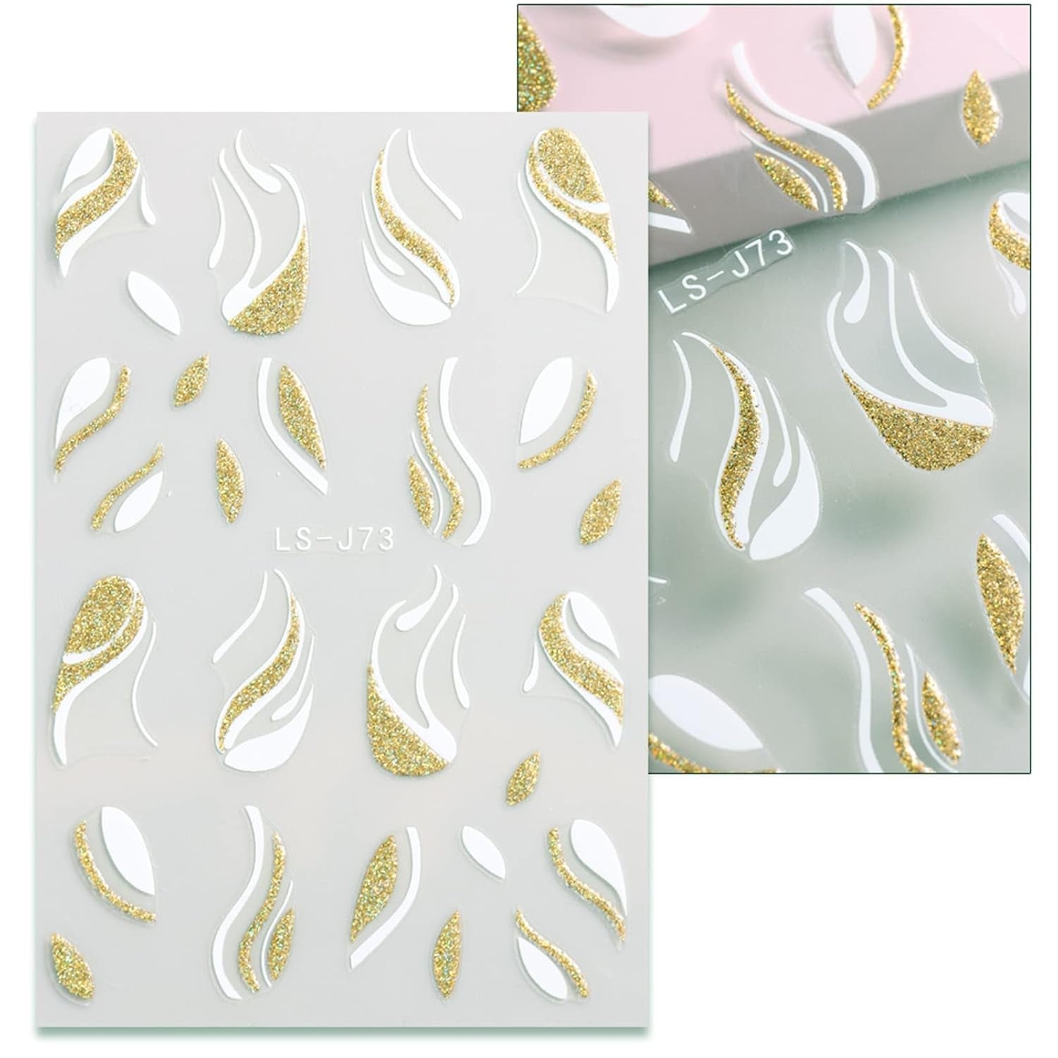 JMEOWIO Nagelsticker Französische Tipp 9 Blatt Nail Art Sticker Selbstklebend Nagelaufkleber Glitzer Wellenlinie Dekoration Nageldesign Zubehör