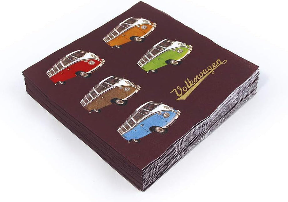 BRISA VW Collection – Serviettes de table Volkswagen Bus T1 (rayures Samba/rouge/3 épaisseurs)