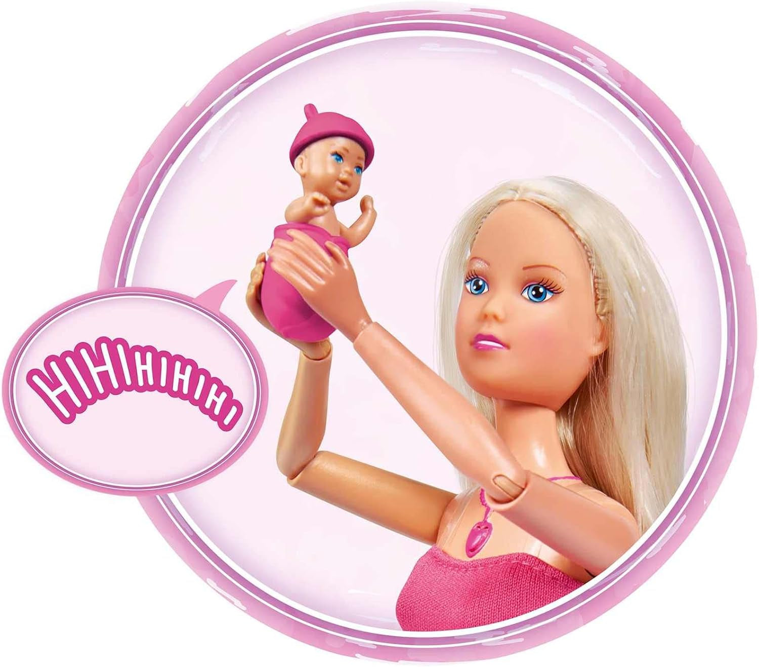 Simba 105733480 - Sac à dos pour bébé Steffi Love, poupée enceinte avec bébé et superbes sons, accessoires pour bébé et porte-bébé, poupées Naty Shop roses