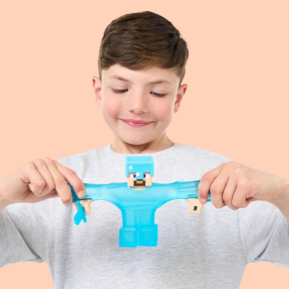 Heroes of Goo Jit Zu - Figurine Minecraft extensible - Steve avec armure et épée en diamant, remplissage Goo super extensible avec élément de diamant caché à l'intérieur, s'étend jusqu'à 3 figurines d'action de taille Naty Shop