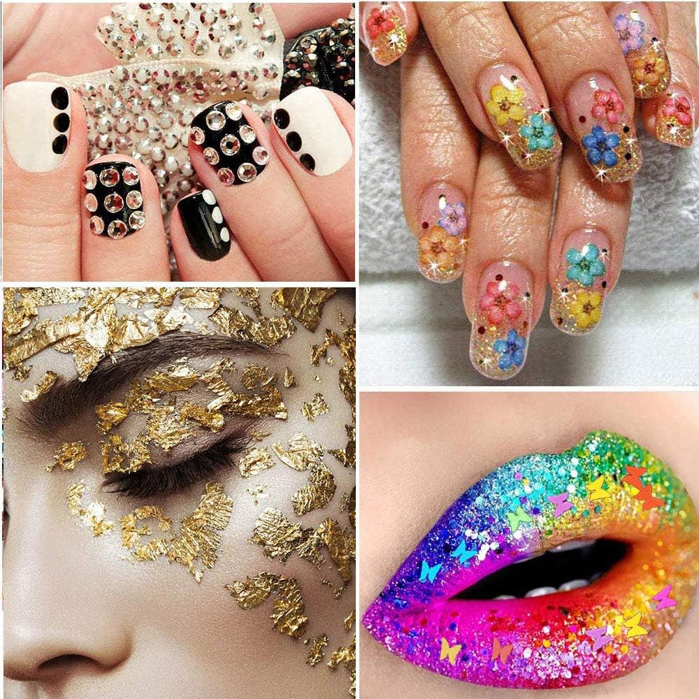 Kalolary Fleurs séchées pour ongles, papillon, paillettes, feuille de vernis à ongles, autocollants, pince à épiler, pierres à ongles, strass, crayon pour conception d'ongles 3D, décorations DIY