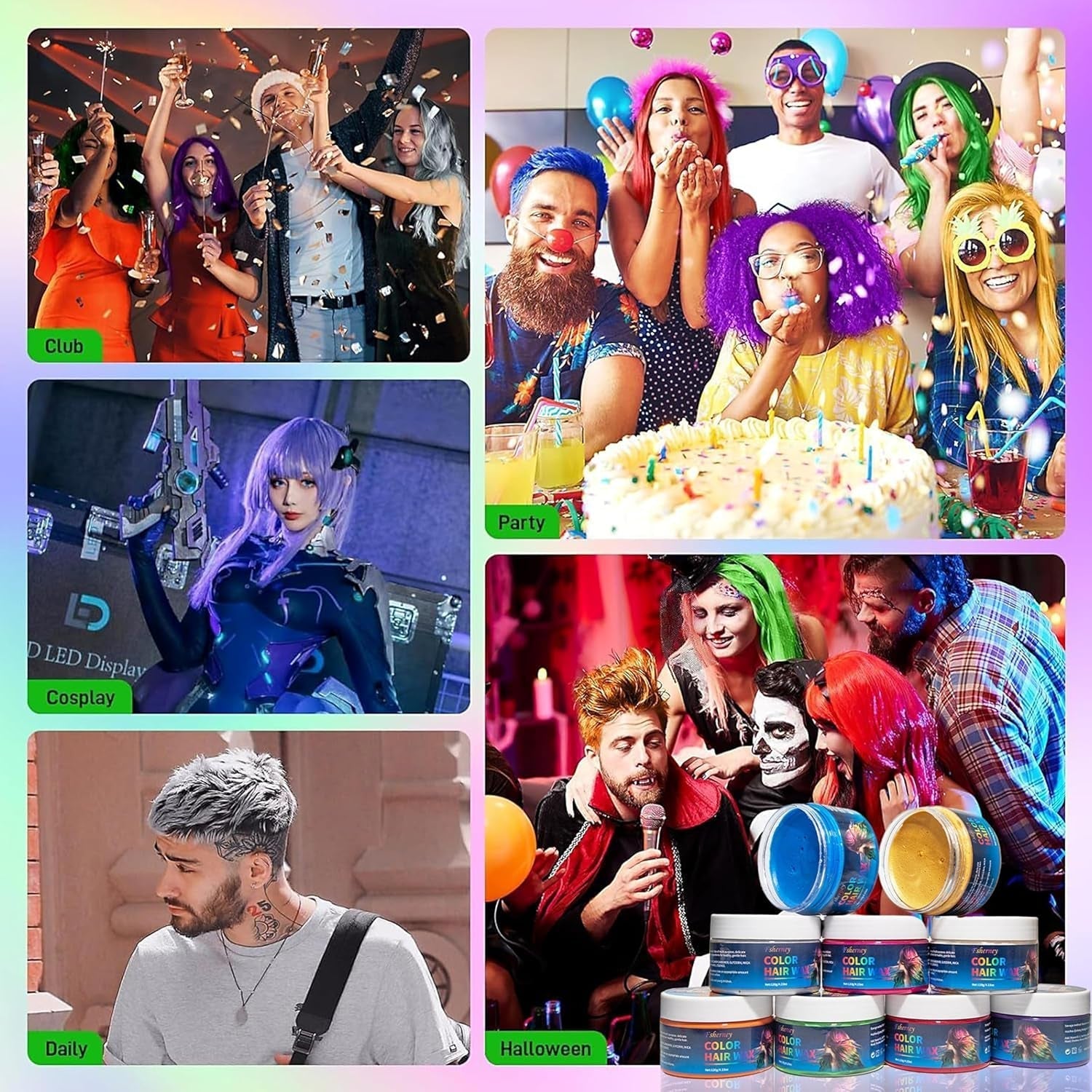 Teinture capillaire verte temporaire - Cire de coloration capillaire, tonalité de cheveux pour hommes et femmes, pommade capillaire naturelle, cire de teinture capillaire à pince de couleur pour la couleur des cheveux Crazy Party (4,23 oz, vert) Naty Shop