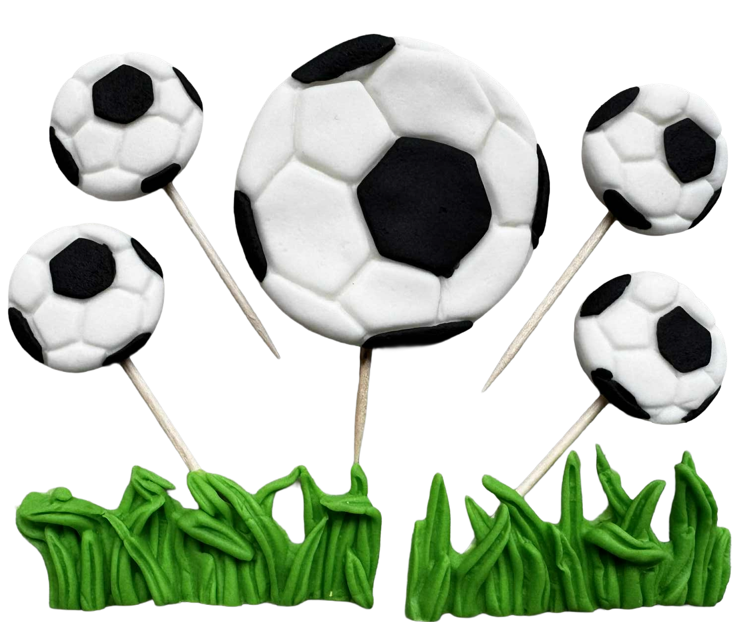 SportCake Lot de 7 Décorations Comestibles Football - Décorations en Pâte à Sucre 2-6 Cm