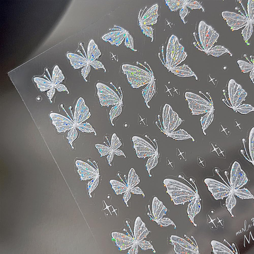 Aurora Muschel Schmetterling Nagelsticker Weiß Schmetterlinge Nail Sticker Gelee Relief Butterfly Nagelaufkleber Y2K Butterflies Nagel Sticker Nägel Nageldesign Nagel Zubehör Nail Art Stickers Nailart