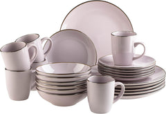 Service de table moderne pour 6 personnes avec bord en laiton, service combiné de 24 pièces en forme de tasse sans bord, lavande