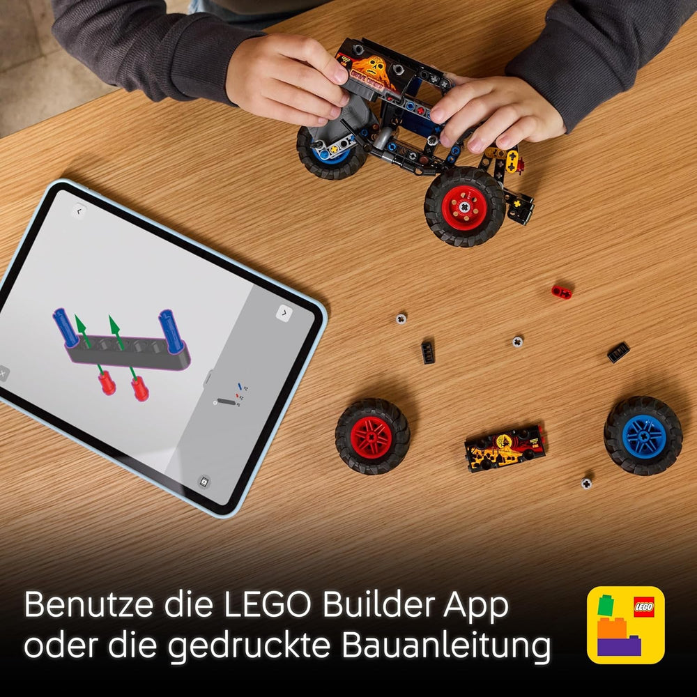 LEGO Technic Monster Jam Grave Digger Feuer und EIS - Monstertruck Modellbau & Konstruktionsspielzeug mit Rückziehmotor - Spielzeug für Kinder, Mädchen & Jungen - Geschenke für Kinder - 42219