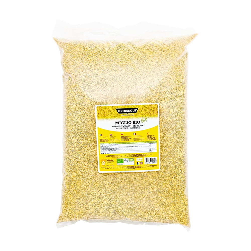 Millet biologique 1 kg, grains biologiques riches en fibres et minéraux, grains de millet jaune pour la consommation, emballage idéal pour la famille