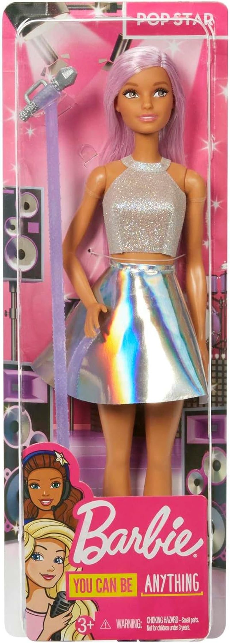 Poupée Barbie Pop Star habillée d'une jupe scintillante avec microphone et cheveux roses, cadeau pour enfants de 3 à 7 ans JCW42 Dazzling Dolls Naty Shop