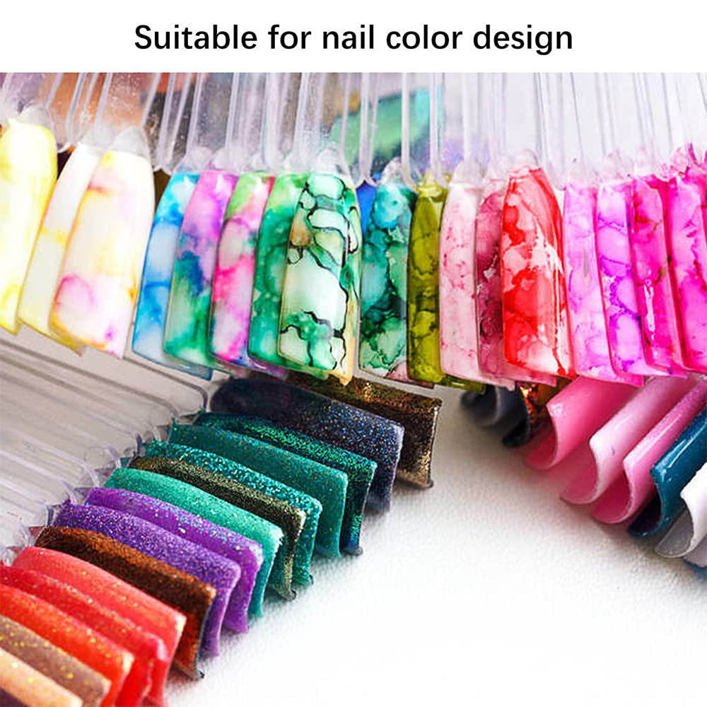 300 bâtonnets d'ongles transparents, dessins d'ongles en forme d'éventail, pointes d'affichage couleur avec 6 anneaux métalliques, plaque d'ongles artificiels pour salon de manucure et pratique du vernis gel pour débutants