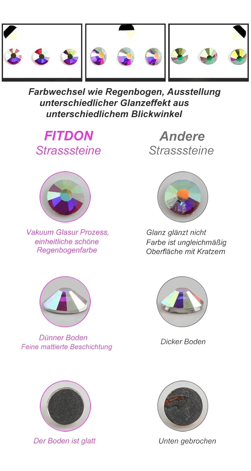 FITDON Ensemble de 3200 Pierres à Ongles Pierres AB en Verre Multiformes et Pierres AB à Paillettes de Diamant Transparent pour Décoration Nail Art Kits de Bricolage Bijoux Porte-clés Accessoires pour Ongles