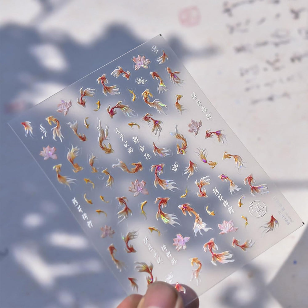 JMEOWIO Autocollant 3D pour ongles en forme de poisson Koi