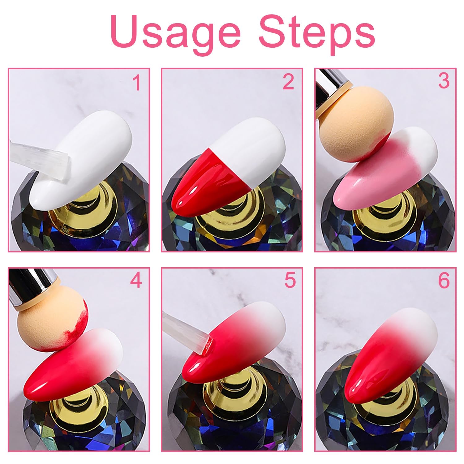 2 pièces Nail Art Rendering-Werkzeuge Doppelter Kopf, éponge pinceau applicateur Inkl 8 Ersatzköpfe, Nail Art Schwamm et Tupfpinsel (blanc, rose)