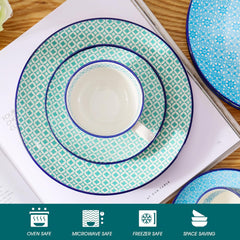 Vancasso Macaron Service à café en porcelaine, service à café coloré 12 pièces pour 4 à 12 personnes, ensemble de tasses, comprend des tasses à café, des soucoupes et des assiettes à dessert