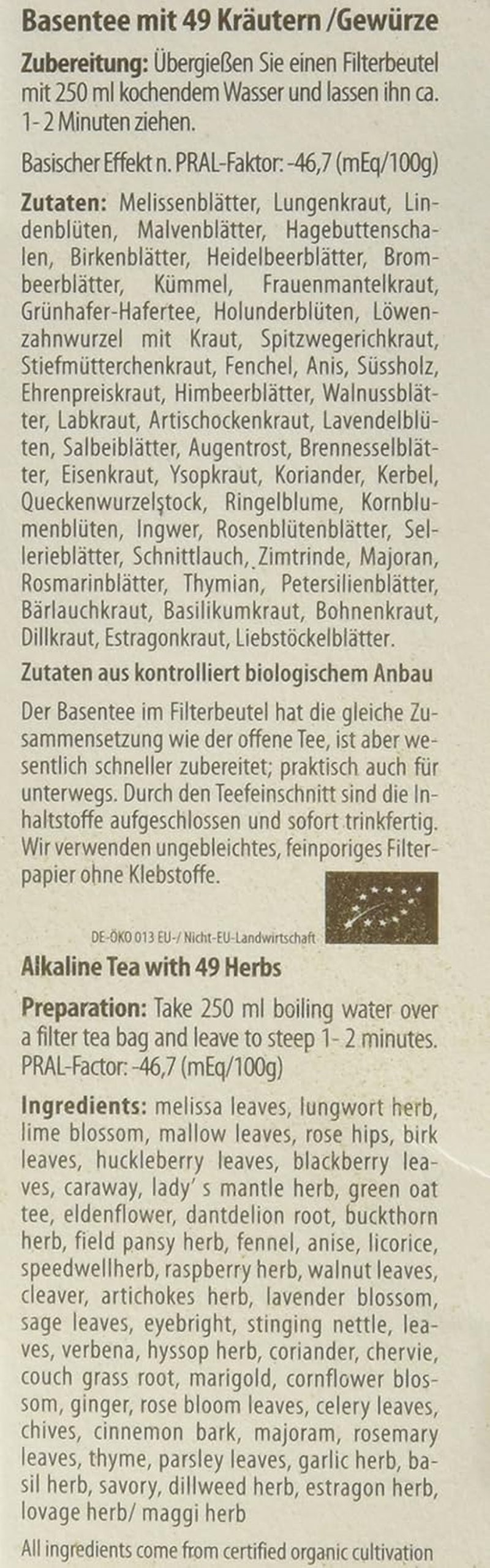 Droste-Laux Thé de base aux 49 herbes, 25 pièces (tisane, sachets filtrants, thé à jeun ou diététique) 120501