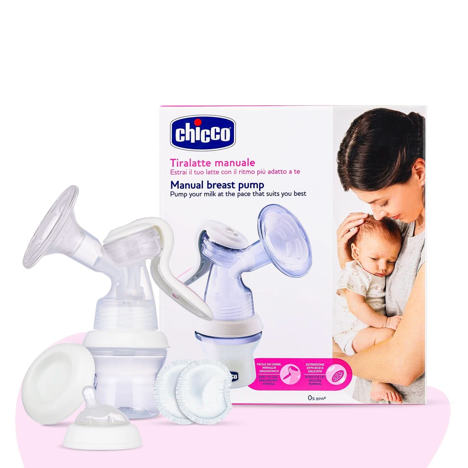 Chicco Natural Feeling tire-lait manuel avec tétine inclinée et bouchon hermétique, devient biberon - 150 ml Alimentation et Accessoires d'Allaitement Boutique Bebe Naty Manuel avec gobelet en silicone et poignée ergonomique