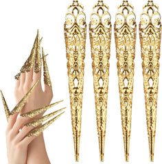 Mwoot 10 pièces Halloween or faux ongles antique faux ongles reine Cosplay Costume doigt ongles pointe anneaux doigt ongles pointe griffe ongles anneaux griffe ongles anneaux pour les femmes