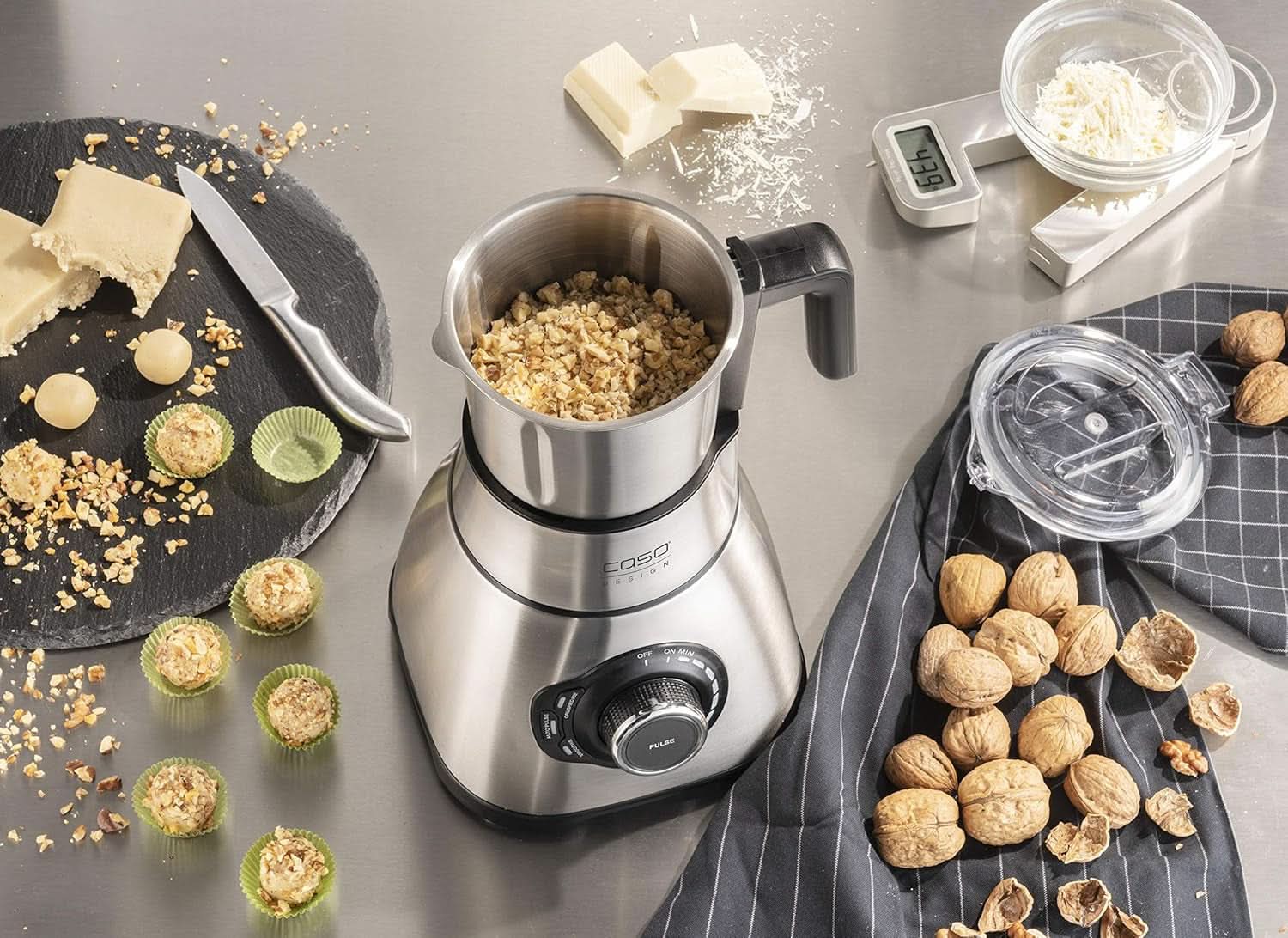 CASO B 1800 Powerblender-Set - Batteur sur socle, 28 000 U/Min, Glasbehälter 1,75 L, Inkl. Trinkflasche Und Zerkleiner, Mixer Testsieger Mit Sehr Gut, Edelstahl Naty Shop