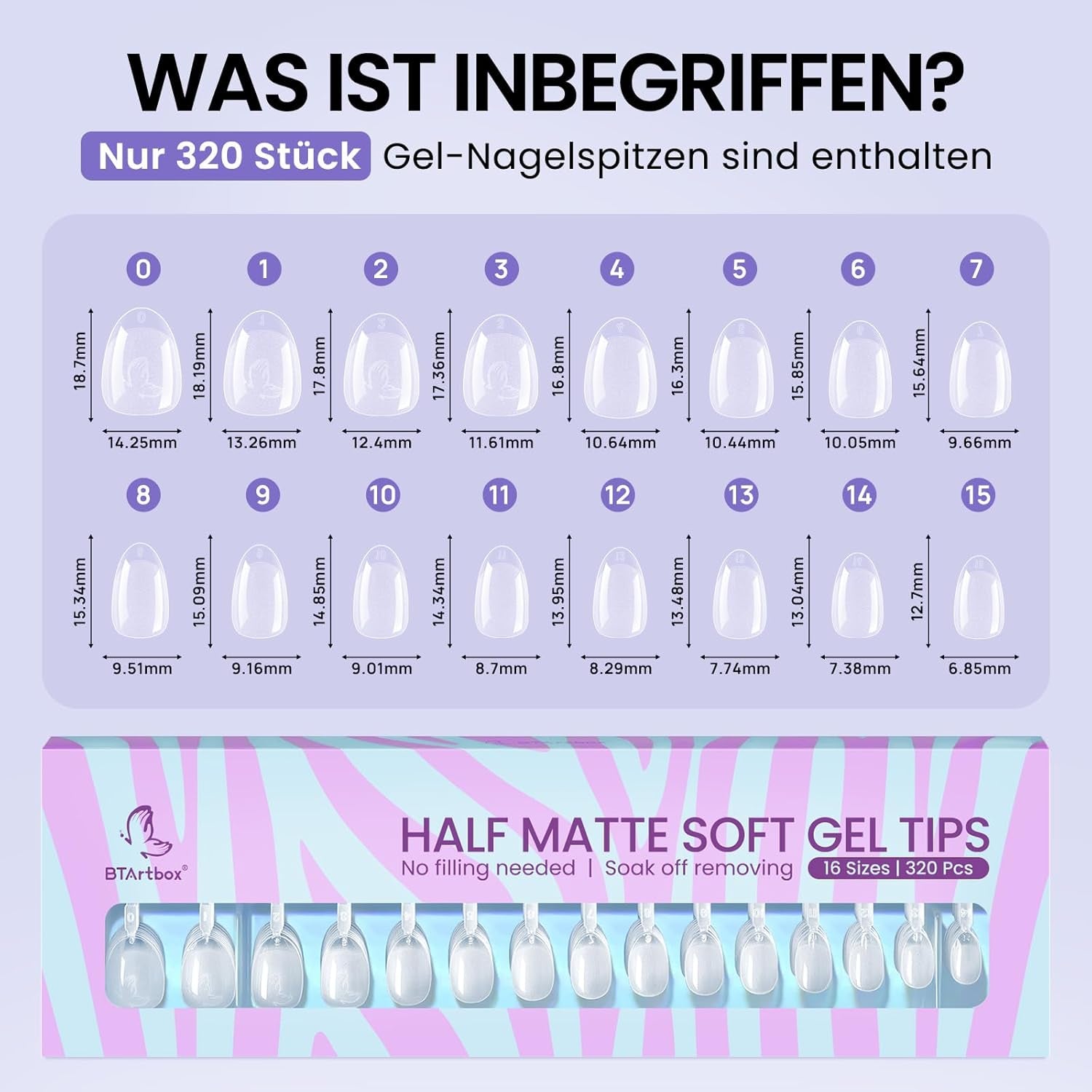 Btartbox Faux-ongles en amande extra courts - Gel à couverture complète X Soft XS - Semi-mat préformé pour salon d'ongles larges 320 pièces