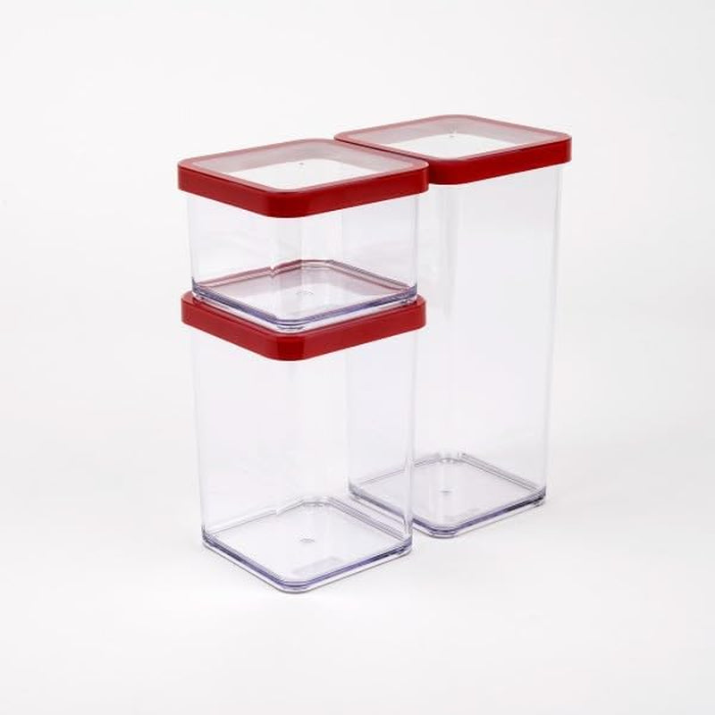 Rotho Loft Lot de 5 bocaux de conservation avec couvercles, différentes tailles, plastique alimentaire (PP) sans BPA, transparent/rouge (21,4 x 21,4 x 23,5 cm)