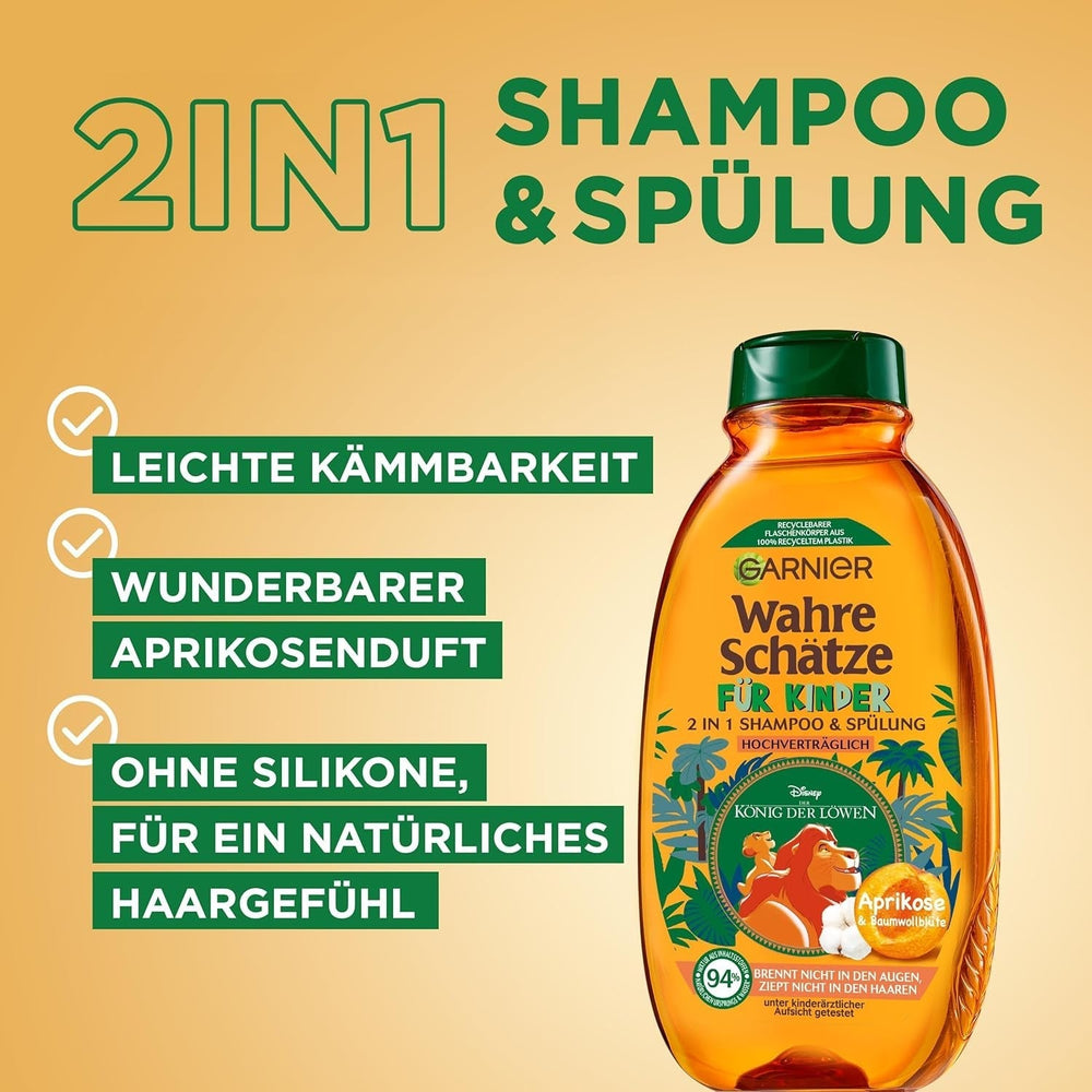 Garnier Shampoing pour enfants, pour cheveux sensibles et faciles à coiffer, aux fleurs d'abricot et de coton Garnier Douche et bain