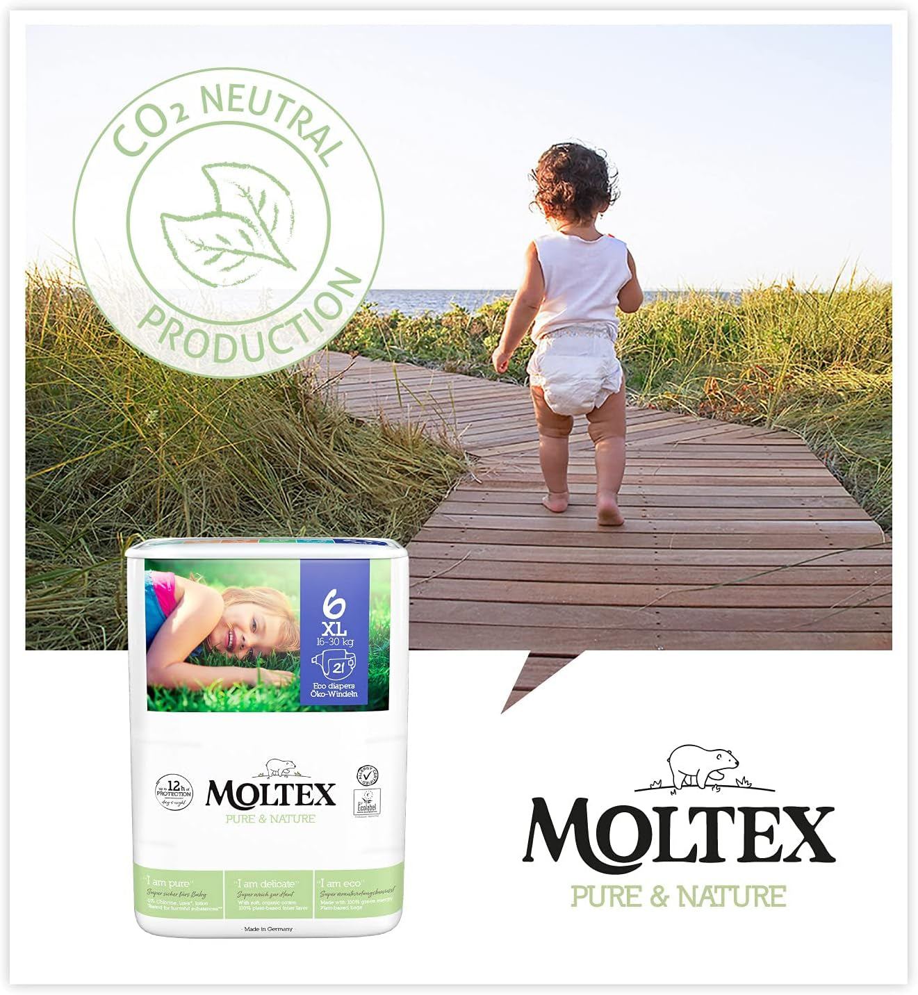 Couches Bio Pure & Nature Taille 6 XL (17-28kg) Boîte Mensuelle 84 Couches Bio