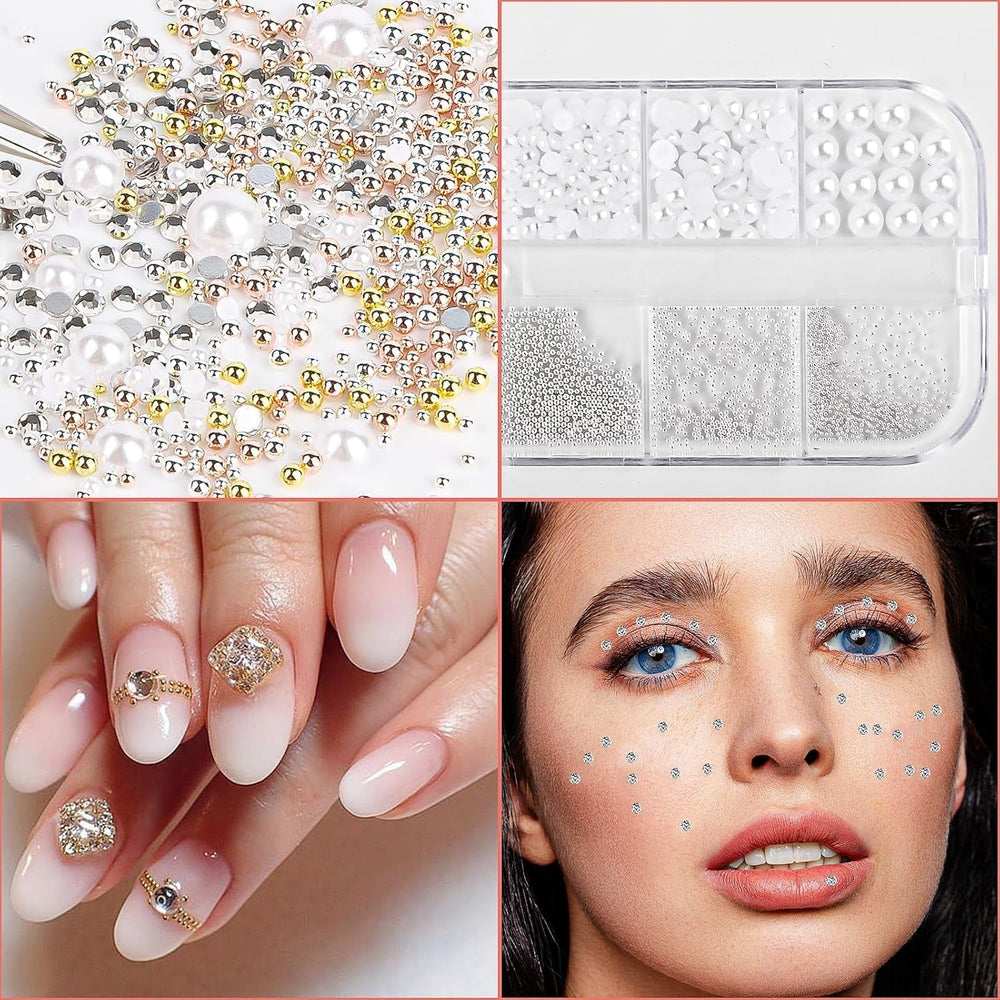 2 boîtes de strass pour Nail Art, avec pinces à épiler, perles à dos plat, breloques pour ongles, avec strass, perles en acier inoxydable pour décoration de ongles