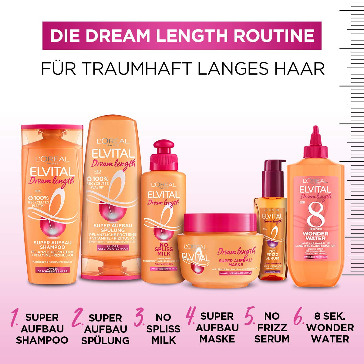 L'Oréal Paris Masque Capillaire Anti Fourches Elvital pour cheveux longs et abîmés, Soin à rinçage intensif, Aux vitamines végétales et à l'huile de ricin, Masque Super Constructeur Dream Longueur, 1 x 300 ml Naty Shop Masque Capillaire