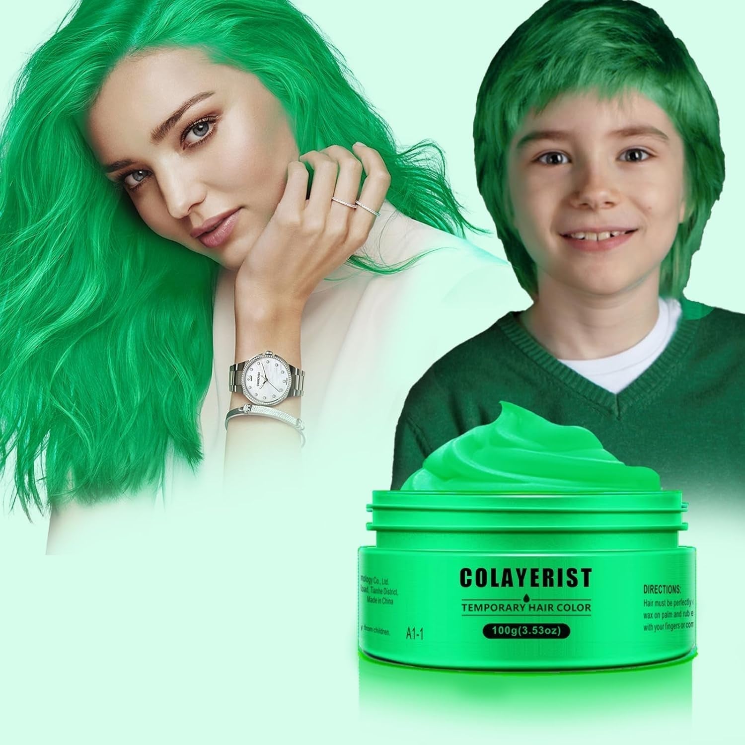 COLAYERIST Cire colorante temporaire lavable pour cheveux noirs pour hommes et femmes Mascara capillaire pour fête ou cosplay Produits de coloration capillaire sans dégâts Teinture capillaire Naty Shop Vert