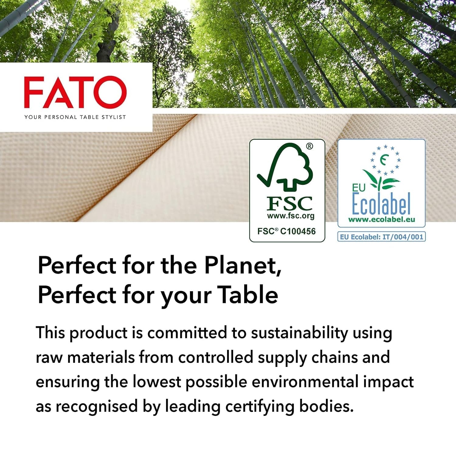 Fato - Serviettes en papier jetables naturelles à 4 plis, respectueuses de l'environnement, paquet de 40, taille 38 x 38, 2 épaisseurs, papier 100 % recyclé