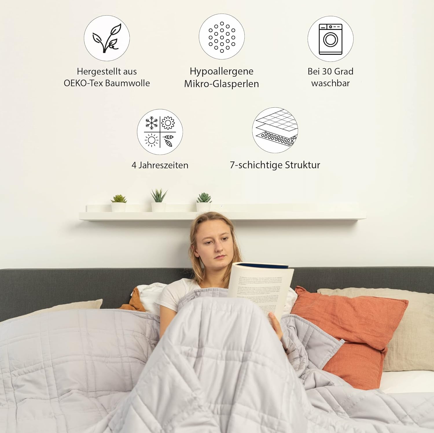 Couverture lestée 135X200 7Kg - Couverture thérapeutique anti-stress - Couverture lourde 100% coton - Couverture pour un sommeil profond et une meilleure récupération - Couverture lestée - pour hommes et femmes de 55-85Kg Lits et couvertures Beuche den Ella-Store