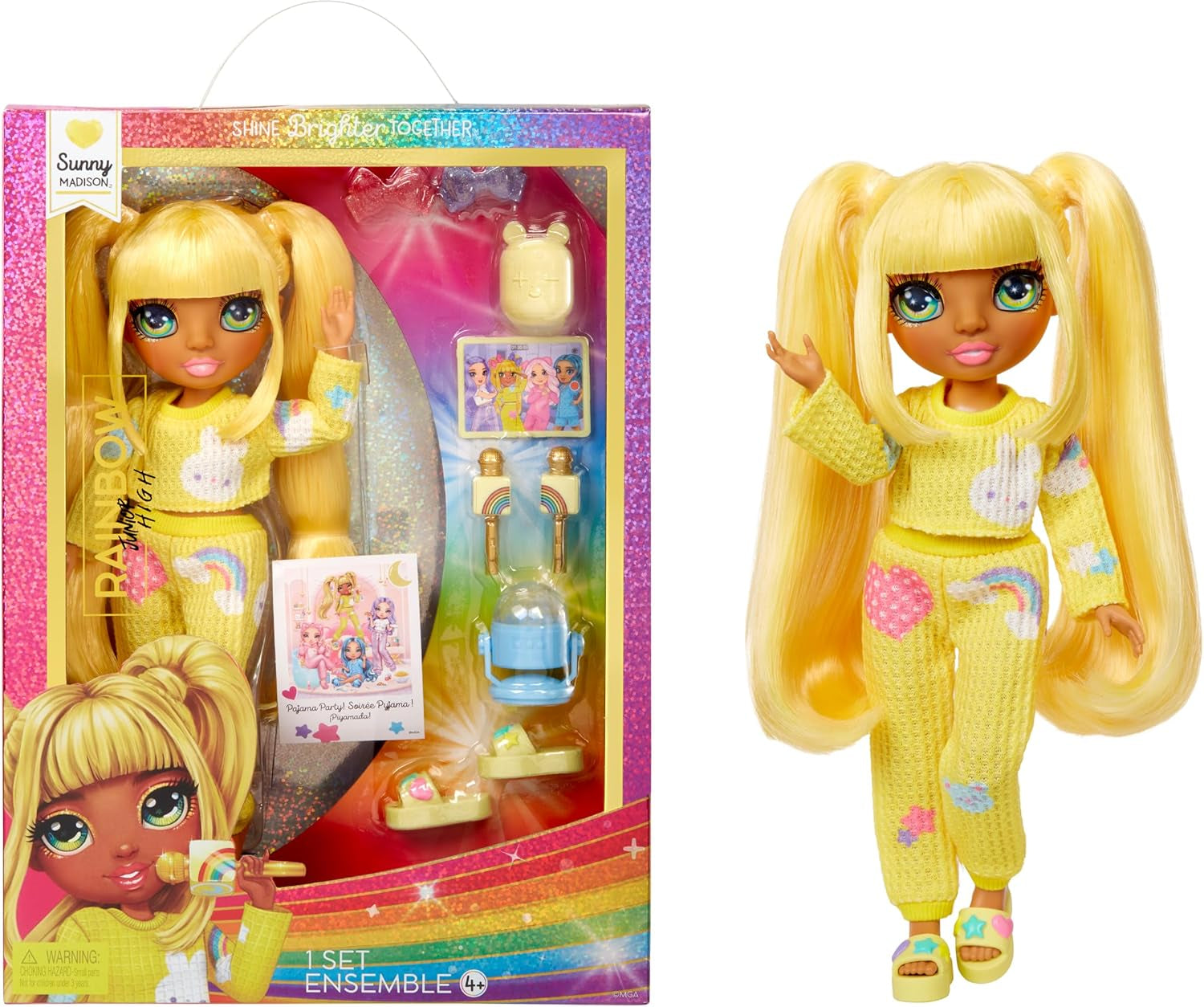 Rainbow High Junior High PJ Party - Bella (Pink) - 22 cm Puppe mit weichem Einteiler, Hausschuhen und Spielzubehör - Kinderspielzeug - Ideal für 4-12 Jahre