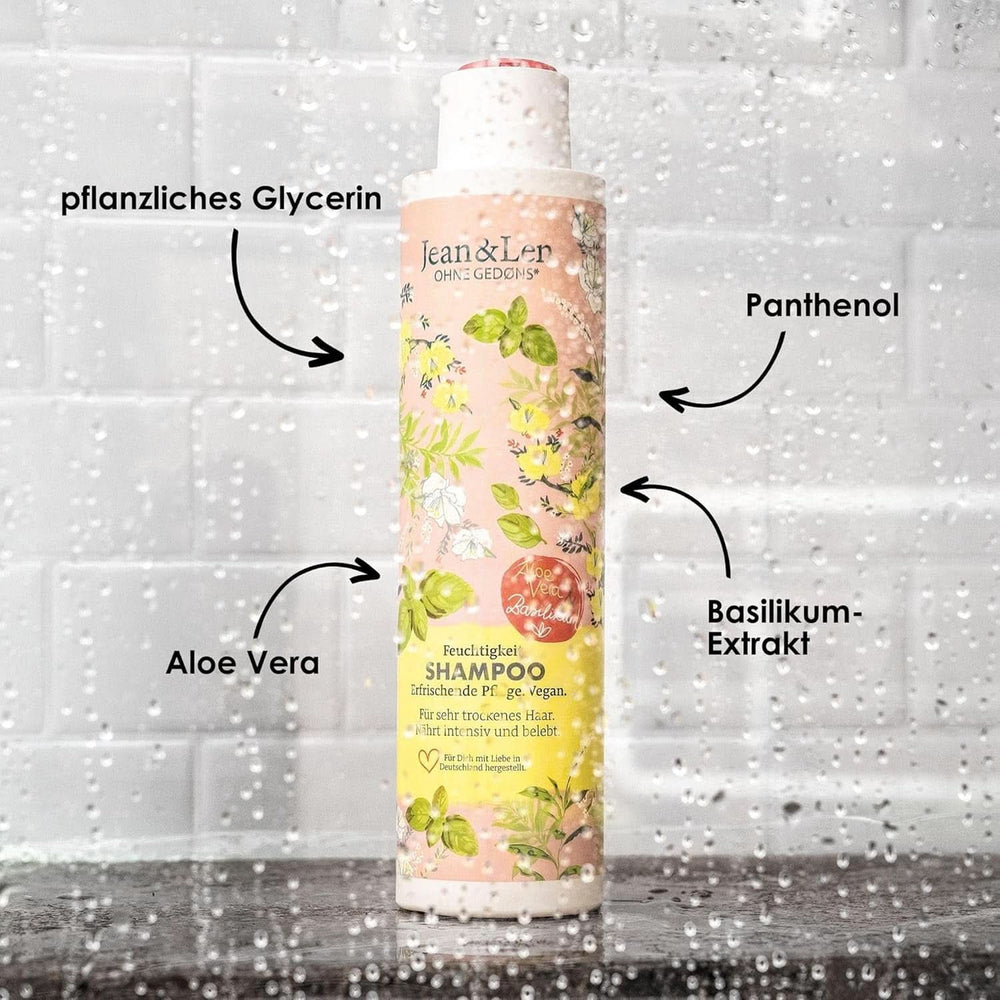 Jean & Len Shampoing hydratant Aloe Vera & Basilic, pour cheveux très secs, 300 ml Douche et bain Naty Shop