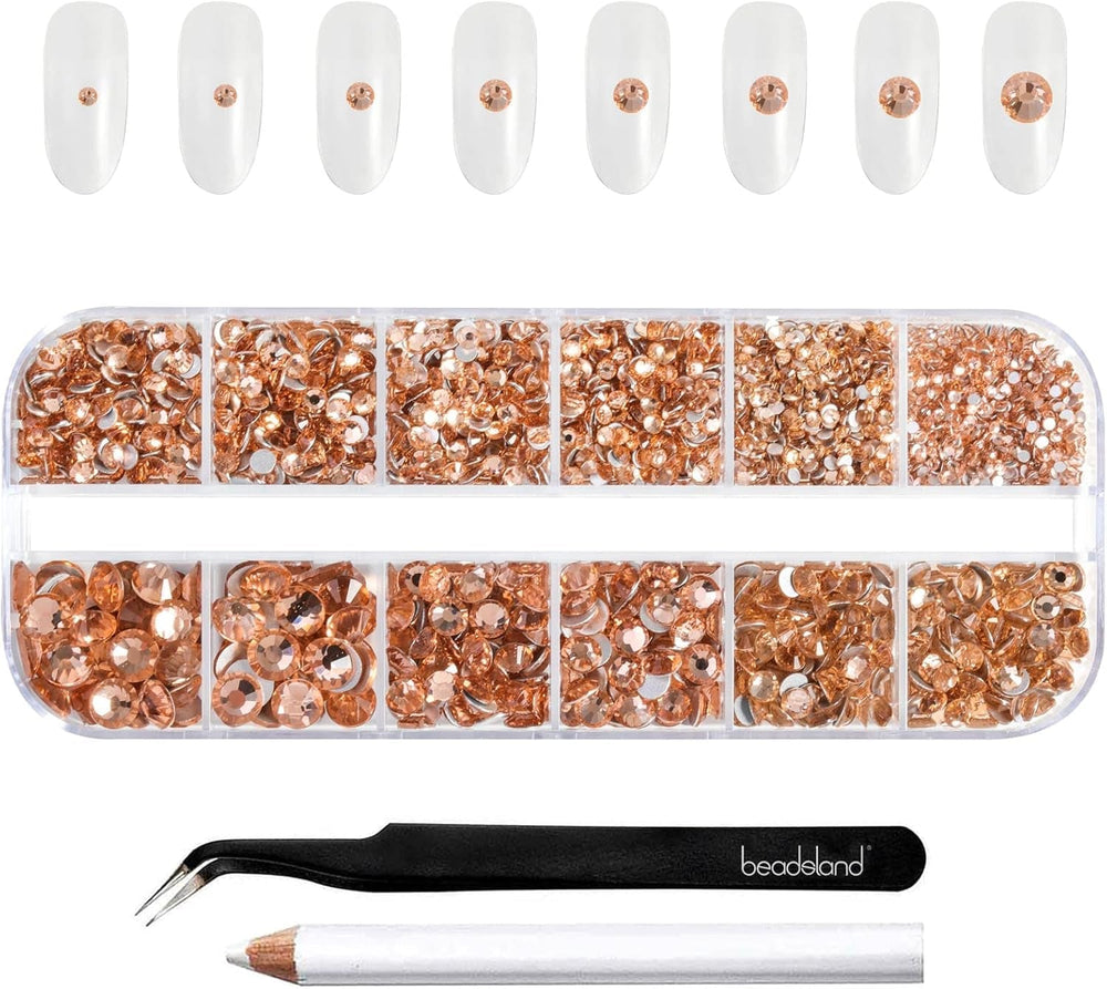 Beadland 2500Pcs Verre Nailart Strasssteine ​​​​Kristall Flatback Edelsteine ​​​​Runde, ​​​​pour Handwerk Gemischt 8 Größen SS4 ~ SS30 Mit Picking Pinzette Und Stift (Kristall Weiss)