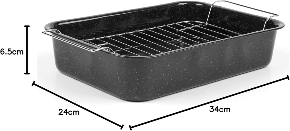 Russell Hobbs CW9161 Romano 34Cm Bräter en émail - Mit Gitter, Rechteckige Auflaufform Mit Rost, Spülmaschinenfest Ofenform, Grill Auflaufform, Bratform Für Backofen Ofenbeständig Bis 230 Degree Moules et plateaux pour la cuisson Naty Shop