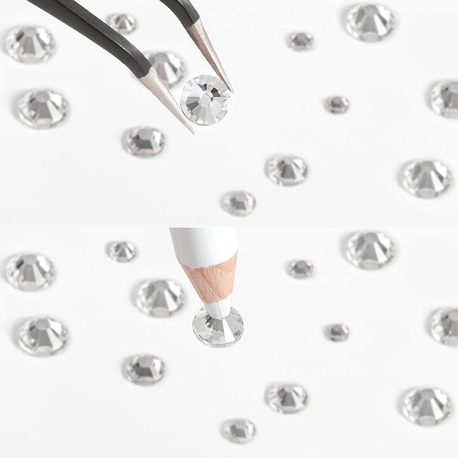Beadland 2500Pcs Verre Nailart Strasssteine ​​​​Kristall Flatback Edelsteine ​​​​Runde, ​​​​pour Handwerk Gemischt 8 Größen SS4 ~ SS30 Mit Picking Pinzette Und Stift (Kristall Weiss)