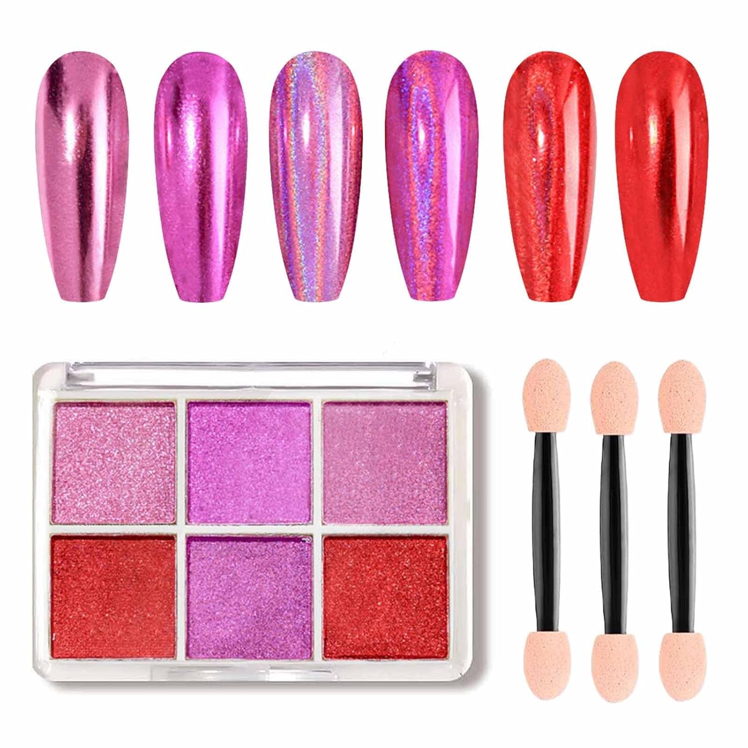 GZMAYUEN Chrome Pulver pour ongles 6 couleurs miroir Chrome poudre à ongles Pigment poudre Nail Art