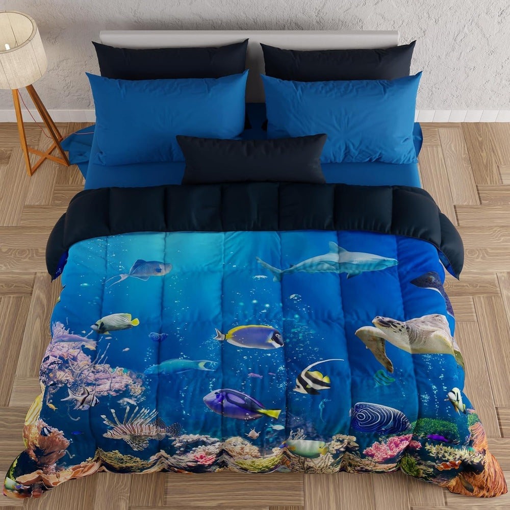 Housse de couette PETTI Artigiani Italiani pour lit double, 100% Made in Italy, Couettes et couettes Aquarium Naty Shop