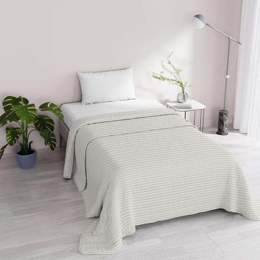 Couette d'été Satin Rayures, polyester, crème, 260X250 Cm Couettes et couettes Naty Shop Crème 170X250 Cm