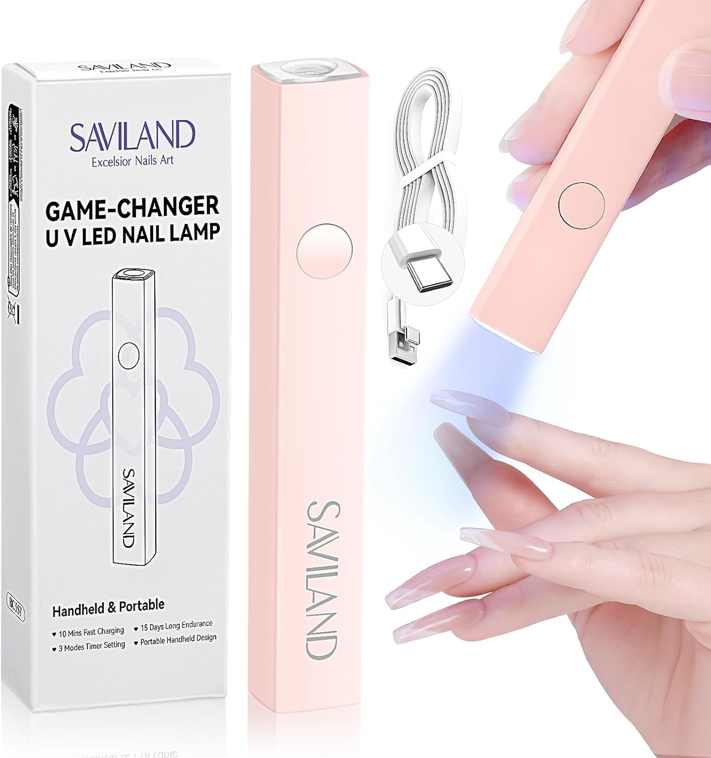 Saviland U V Lampe pour Gel Nägel: Mini U V Lampe pour NägelSchützen Sie Die Haut Wiederaufladbar Klein LED Nagellack Trocknergerät pour Nagellack Aufbaugel Nail Tips Nagelkleber Geschenke Für Frauen