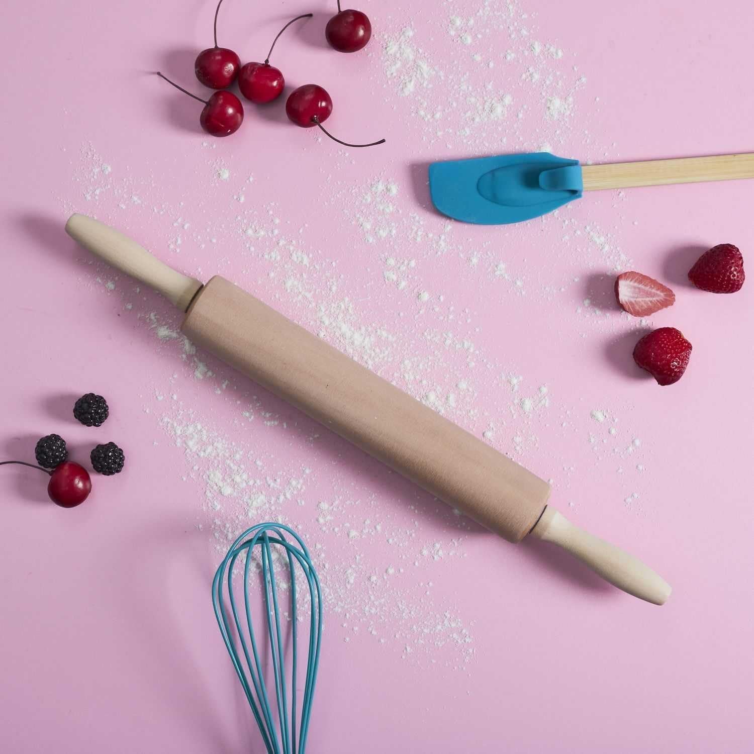 , KP5715, Rouleau à Pâtisserie en Bois, Ergonomique et Facile à nettoyer, idéal pour étaler la pâte et les biscuits, Dimensions 44,5 cm, Coloris Marron