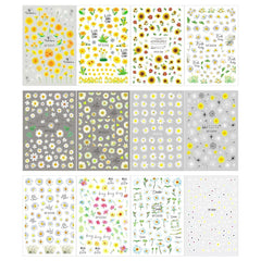 Autocollants pour ongles effet 3D, 12 feuilles, durcissement UV, fleur longue durée, autocollants pour ongles, marguerite jaune et blanche, pour Nail Art