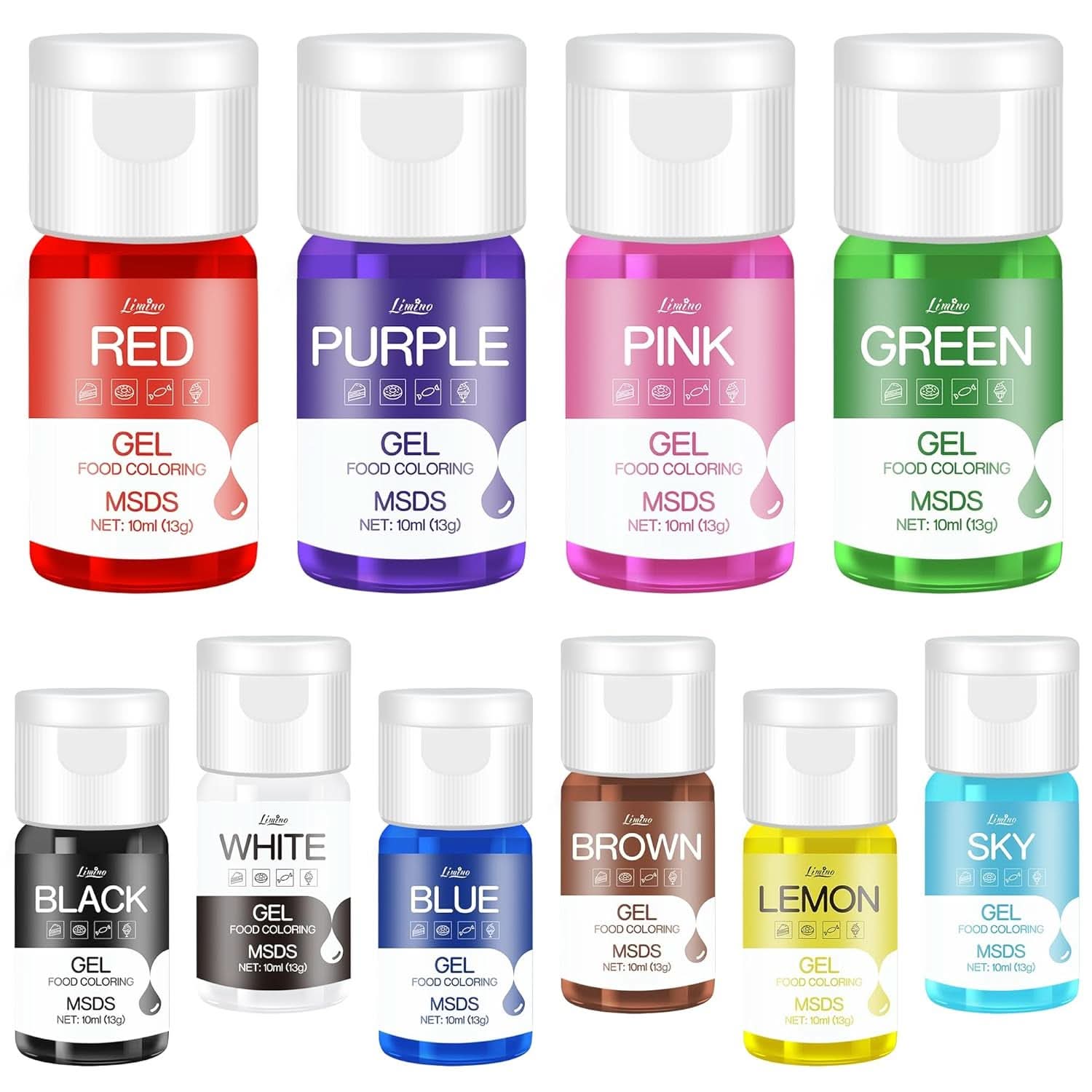 Colorant alimentaire en gel, contenants de 6 ml et 10 ml Naty Shop 10 ml (lot de 10 pièces)
