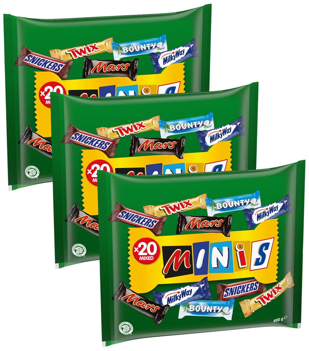 Mini paquet de chocolat mélangé en vrac, 20 mini collations au chocolat (Mars, Snickers, Bounty, Twix, Milky Way), comme bonbons, cadeau de chocolat, boîte de bonbons, 400 g