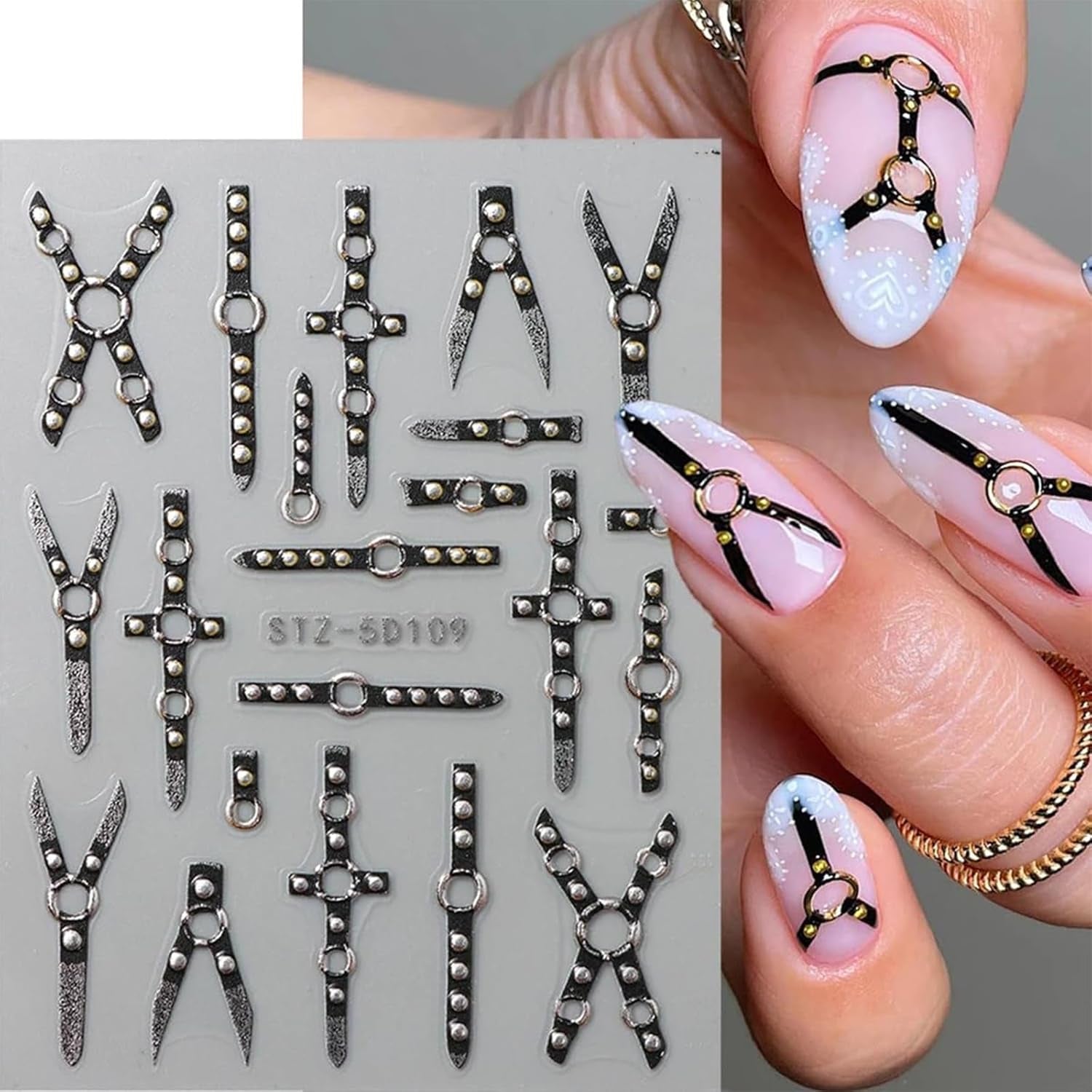 2PCS 5D Embossed Gothic Punk Nagelsticker, Nagel Sticker Selbstklebend Kreuz et X-Form Halloween Nagelaufkleber, Nageldesign Zubehör Für Damen Nail Art