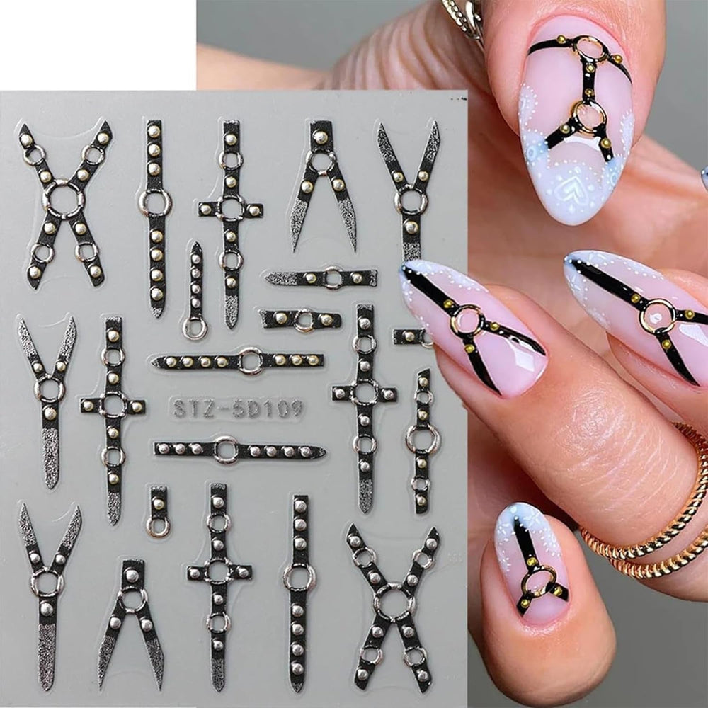2PCS 5D Embossed Gothic Punk Nagelsticker, Nagel Sticker Selbstklebend Kreuz et X-Form Halloween Nagelaufkleber, Nageldesign Zubehör Für Damen Nail Art