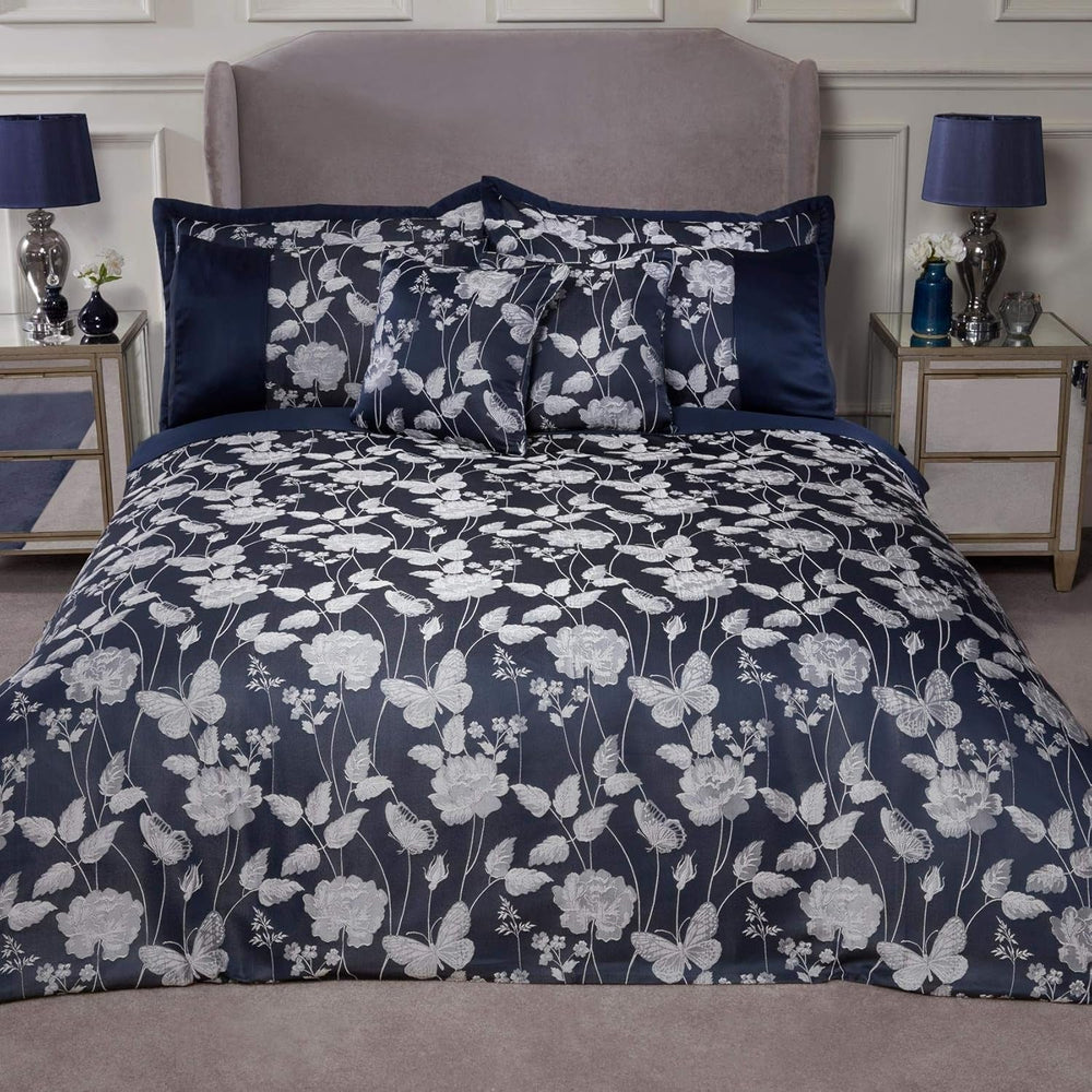 Emma Barclay Butterfly Meadow Couette pour lit King Size, 100 % polyester, crème Naty Shop Couettes et couettes bleu marine King Size