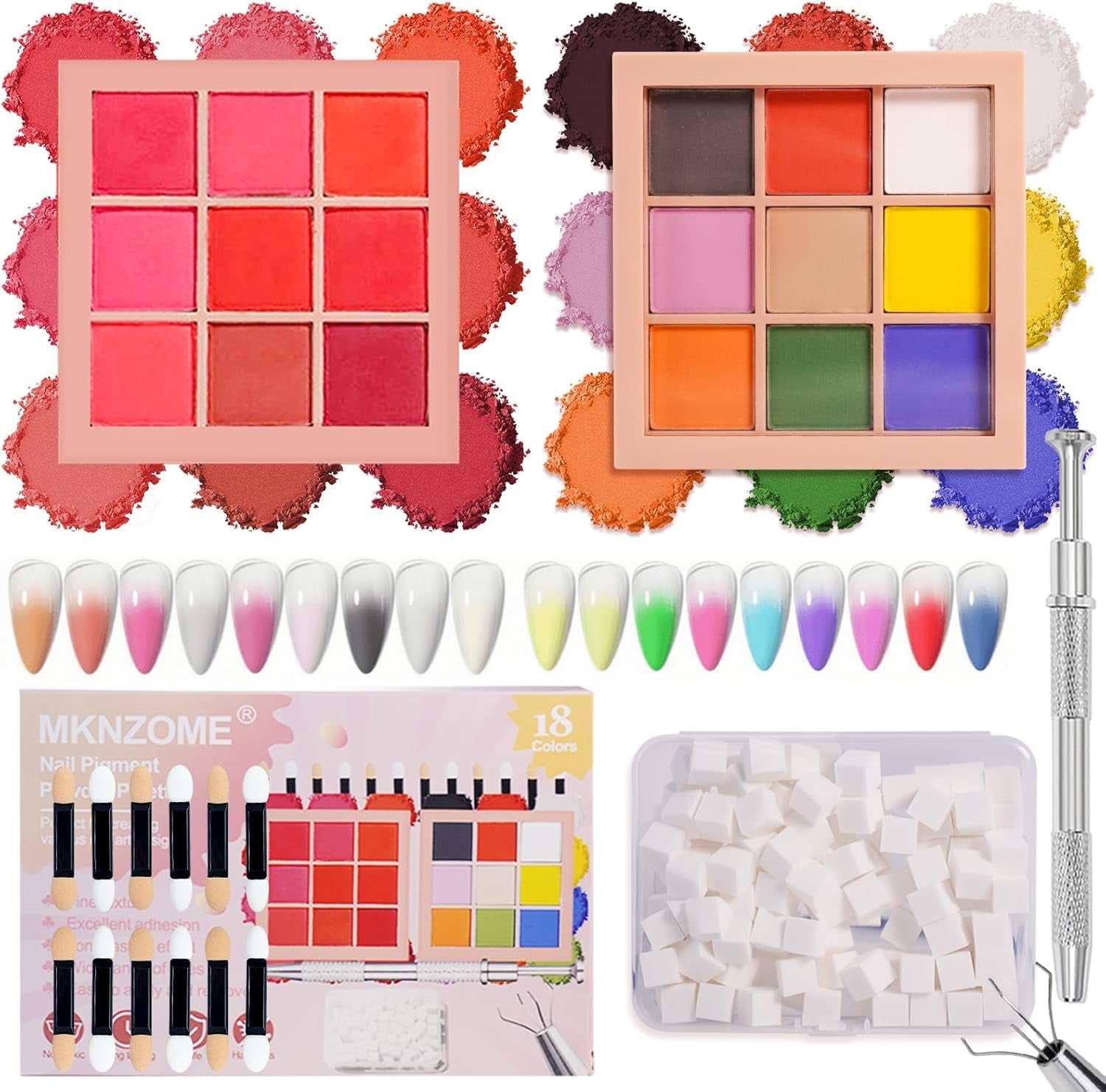 9 couleurs pigment pour ongles, poudre à ongles en poudre, 100 pièces de poudre pour nail art avec poudre métallique, poudre de poudre ombrée pour décoration d'ongles pour bricolage, B