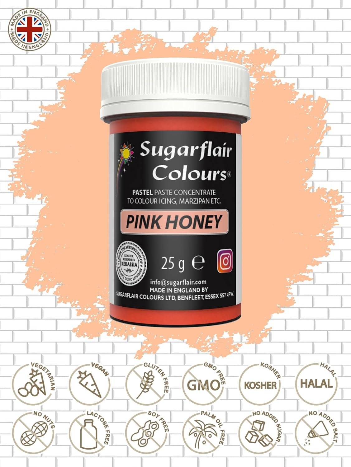 Pâte colorante alimentaire au miel rose pastel Sugarflair - Hautement concentrée pour une utilisation avec de la crème au beurre, de la pâte à sucre, du glaçage royal ou des mélanges à gâteaux, colorant alimentaire vibrant - 25 g