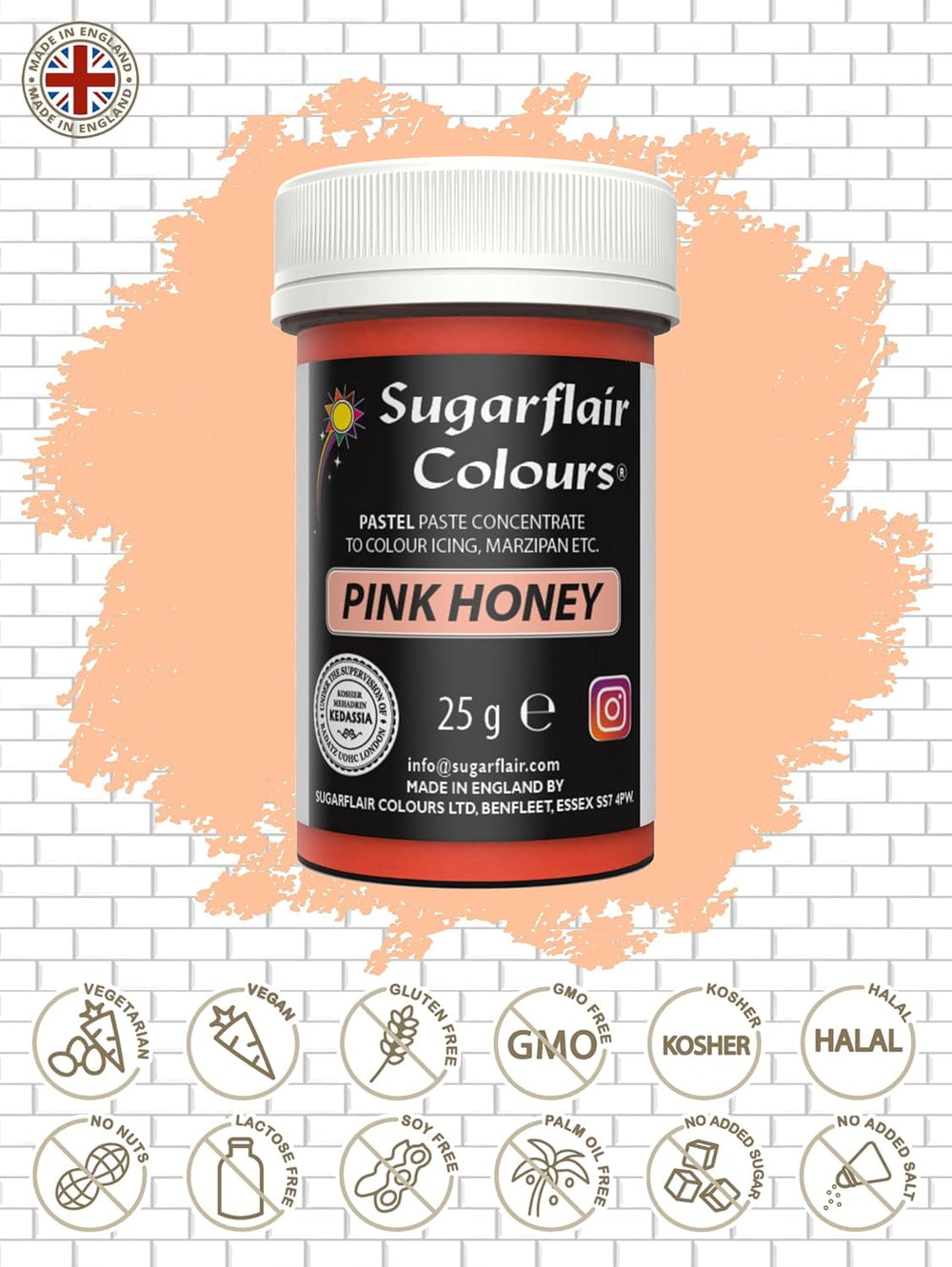 Pâte colorante alimentaire au miel rose pastel Sugarflair - Hautement concentrée pour une utilisation avec de la crème au beurre, de la pâte à sucre, du glaçage royal ou des mélanges à gâteaux, colorant alimentaire vibrant - 25 g