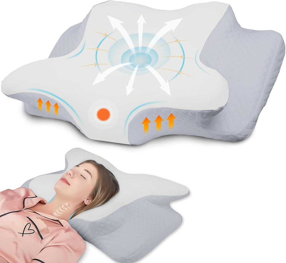 NVKHG Oreiller en mousse à mémoire de forme Oreiller ergonomique pour la nuque, oreiller en mousse à mémoire de forme pour dormir sur le côté, le dos et le ventre pour améliorer la qualité du sommeil, 60 x 41 x 13/11 cm, oreillers orthopédiques cervicaux Naty Shop Gris Blanc